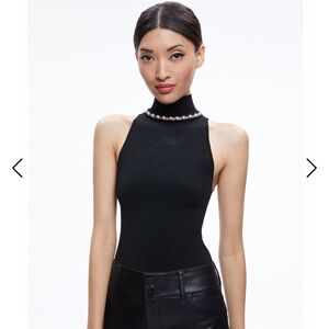 Alice + Olivia Annalee Mock Neck Halter in Black